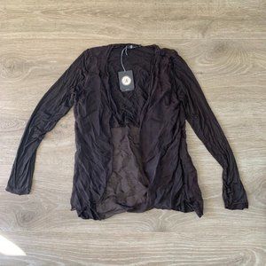 NWT M-Made in Italy Woven Longsleeve Open Front Cardigan - Chocolate Brown Sm